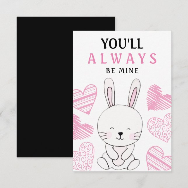 Watercolor Cute Bunny Valentine's Day Greeting Card (Front/Back)