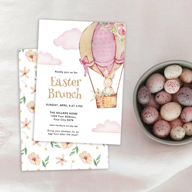 Watercolor Cute Bunny with Balloon Easter Brunch Invitation (Creator Uploaded)