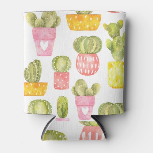 Watercolor Cute Cactus Pots Pattern Can Cooler