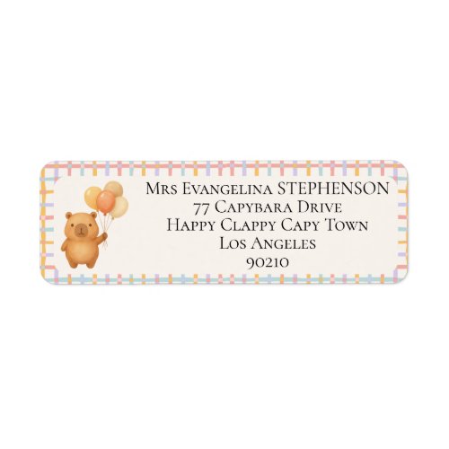 Watercolor Cute Capy Capybara Baby Shower Return Label