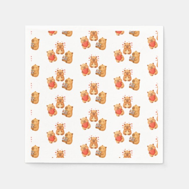 Watercolor Cute Capy Capybara Napkins (Front)