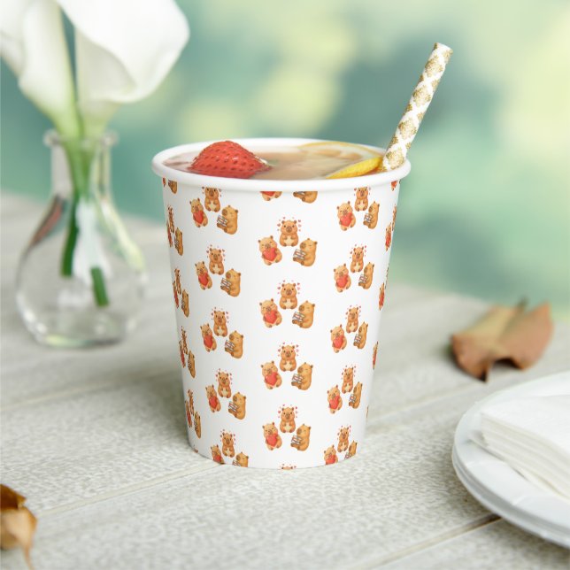 Watercolor Cute Capy Capybara Paper Cups (Insitu)