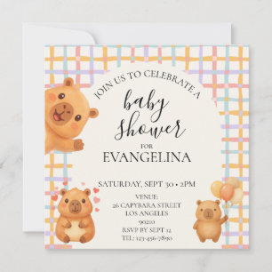Watercolor Cute Capybara Baby Shower Invitation