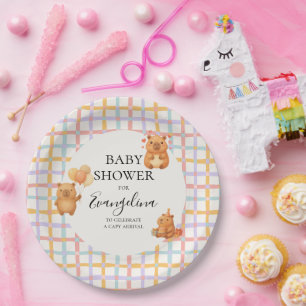 Watercolor Cute Capybara Baby Shower Paper Plates