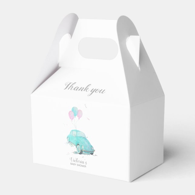 Watercolor Cute Car Baby Shower Boy Favor Box 🚗 (Front Side)