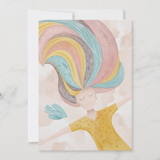 Watercolor cute cartoon girl. Pink fairy fantasy (Front)