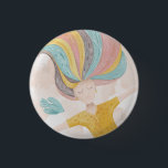 Watercolor cute cartoon girl. Pink fairy fantasy  Button<br><div class="desc">Watercolor cute fairy fantasy button.</div>