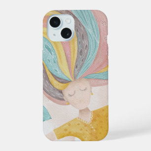 Watercolor cute cartoon girl. Pink fairy fantasy iPhone 15 Case