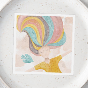 Watercolor cute cartoon girl. Pink fairy fantasy Napkins