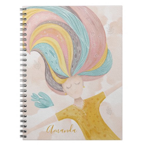 Watercolor cute cartoon girl Pink fairy fantasy Notebook