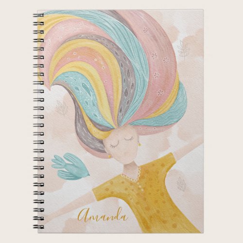 Watercolor cute cartoon girl. Pink fairy fantasy Notebook