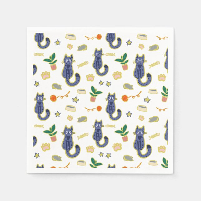 Watercolor Cute Cats Pattern Napkins (Front)