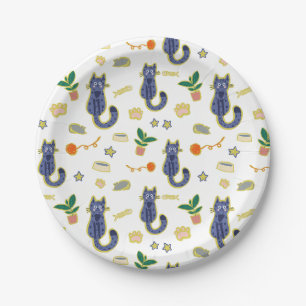 Watercolor Cute Cats Pattern Paper Plates