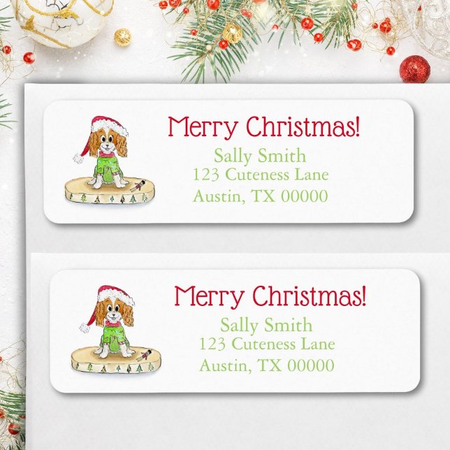 Watercolor Cute Cavalier King Charles Spaniel Xmas Label (Creator Uploaded)