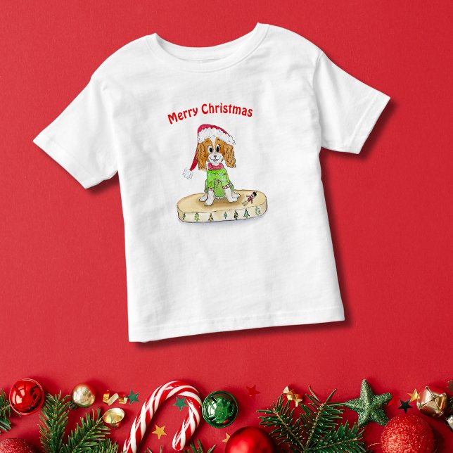 Watercolor Cute Cavalier King Charles Spaniel Xmas T-Shirt (Creator Uploaded)