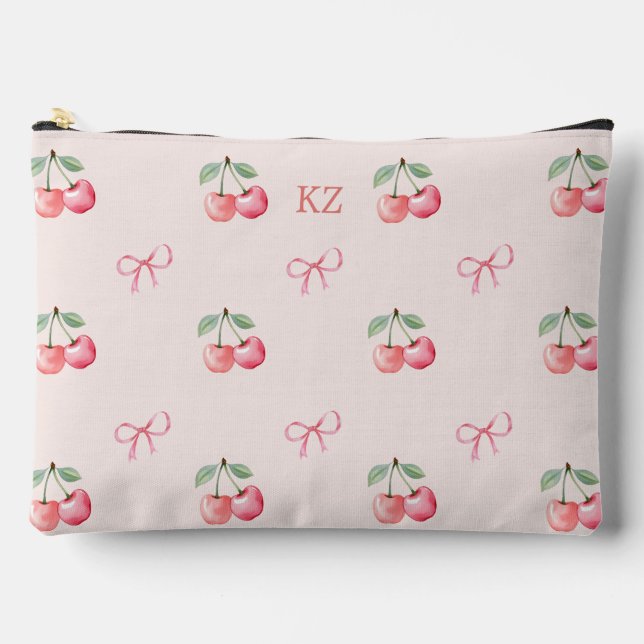 Watercolor cute Cherries and Bows. Accessory Pouch (Front)