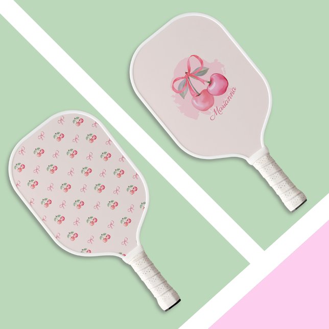 Watercolor cute Cherries and Bows. Pickleball Paddle (Creator Uploaded)