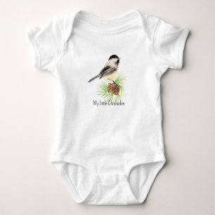 Watercolor Cute Chickadee Bird My Little Chickadee Baby Bodysuit