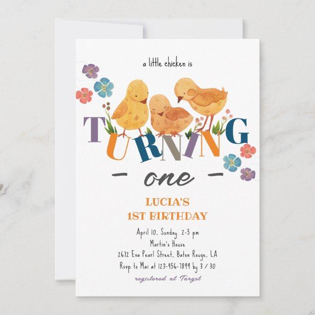 Watercolor Cute Chicken Family 1st Birthday Invitation (Front)