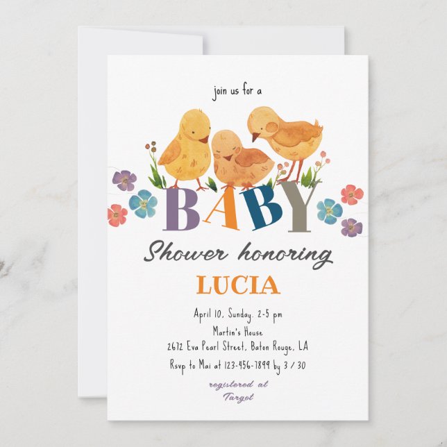 Watercolor Cute Chicken Family Baby Shower Invitation (Front)