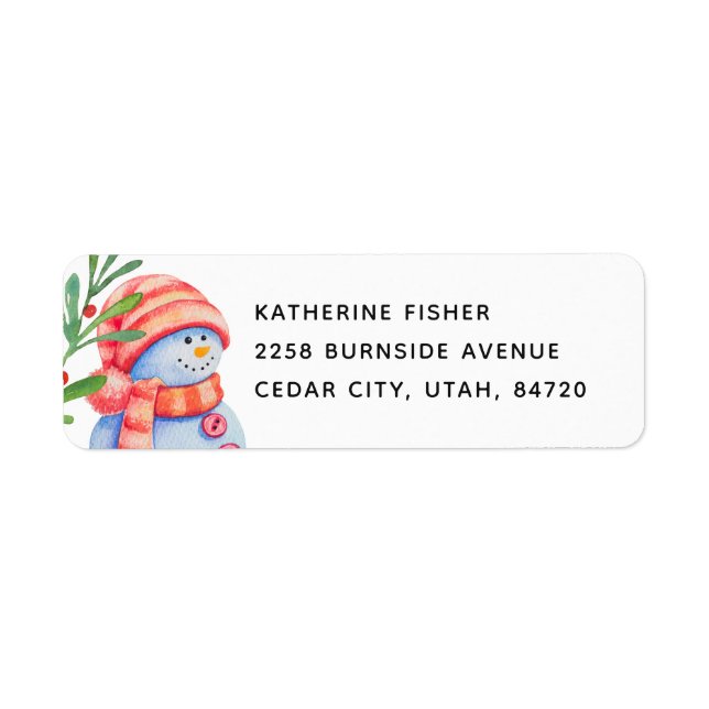 Watercolor cute Christmas snowman. Winter holiday Label (Front)