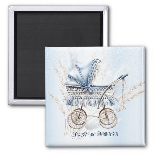Watercolor Cute Classic Baby Stroller Blue Floral Magnet