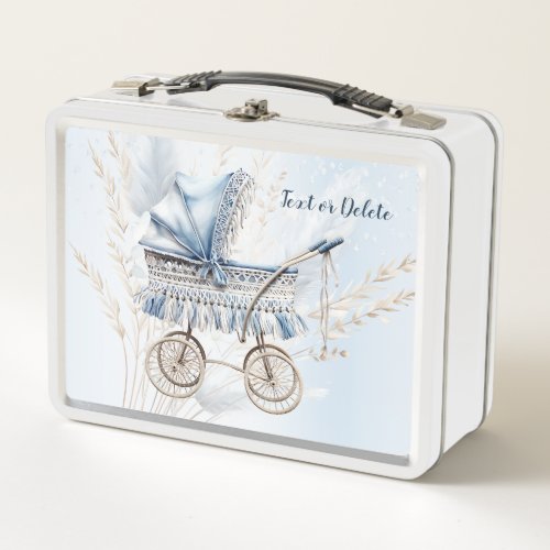 Watercolor Cute Classic Baby Stroller Blue Floral  Metal Lunch Box