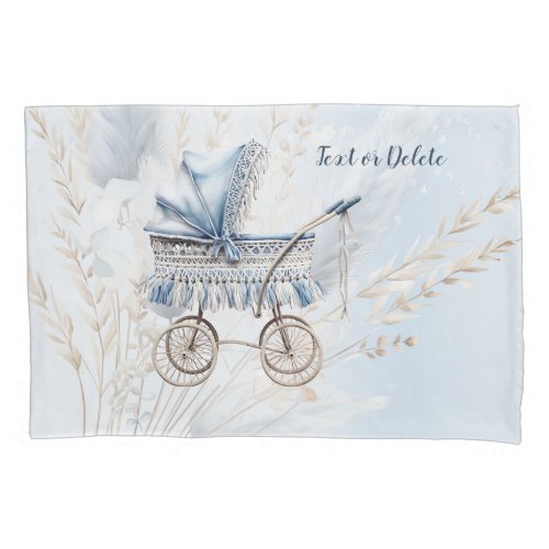 Watercolor Cute Classic Baby Stroller Blue Floral  Pillow Case