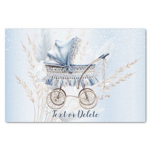 Watercolor Cute Classic Baby Stroller Blue Floral Tissue Paper