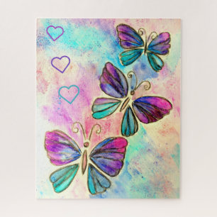 Watercolor - Cute Colorful Butterflies - Hearts - Jigsaw Puzzle