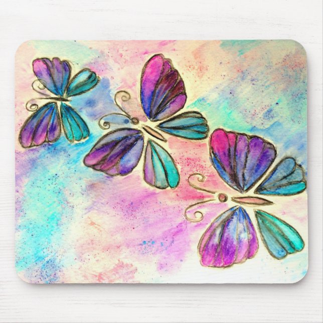 Watercolor Cute Colorful Butterflies Mouse Pad (Front)