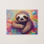 Watercolor Cute Colorful Sloth Jigsaw Puzzle