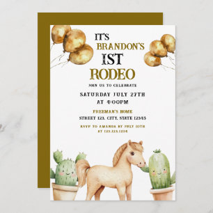Watercolor Cute Cowboy 1st Rodeo Birthday Invitation