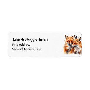 Watercolor Cute Cuddling Fox Foxes Animal Art Label