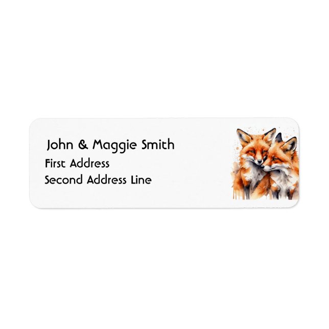 Watercolor Cute Cuddling Fox Foxes Animal Art Label (Front)
