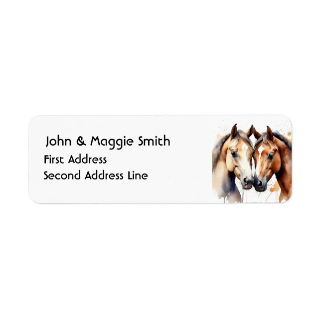 Watercolor Cute Cuddling Horses  Animal Art Label (Front)