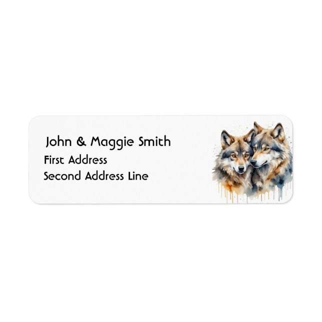 Watercolor Cute Cuddling Wolf Wolves Animal Art Label (Front)