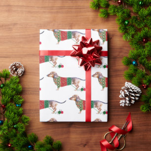 Watercolor Cute Dachshund Dog in Christmas jumper Wrapping Paper