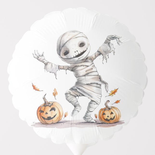 Watercolor Cute Dancing Mummies Halloween Party Balloon (Front)