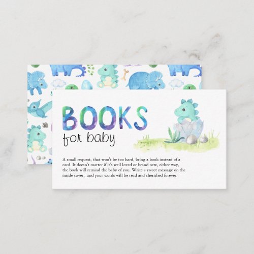 Watercolor Cute Dino Baby Shower Books for Baby Enclosure Card