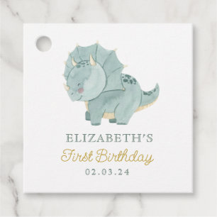 Watercolor Cute Dino Birthday Favor Tags