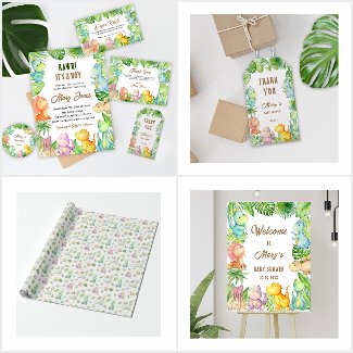 Watercolor Cute Dinosaur Baby Shower