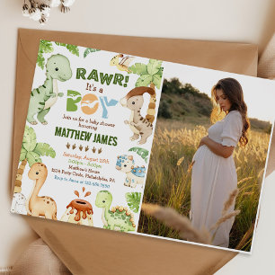 Watercolor Cute Dinosaur Boy Baby Shower Photo Invitation
