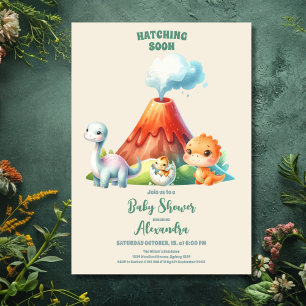 Watercolor Cute Dinosaur Greenery Baby Shower Invitation