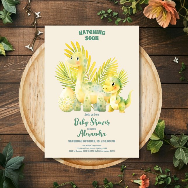 Watercolor Cute Dinosaur Greenery Baby Shower Invitation (Creator Uploaded)