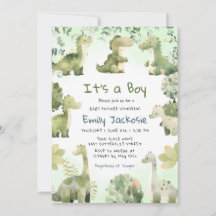Watercolor Cute Dinosaur Greenery Boy Baby Shower