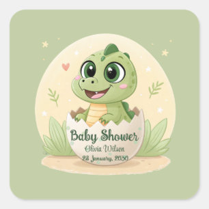 Watercolor Cute Dinosaur Greenery Boy Baby Shower Square Sticker