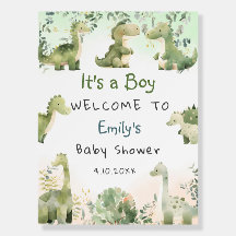 Watercolor cute Dinosaur Greenery Boy welcom