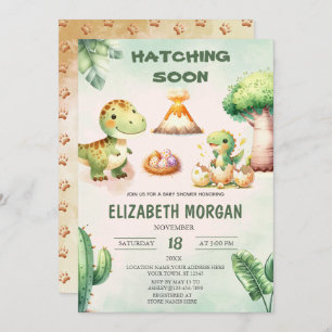 Watercolor Cute Dinosaur Hatching Soon Baby Shower Invitation