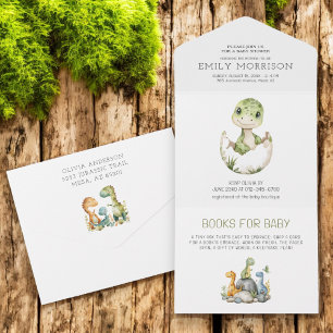 Watercolor Cute Dinosaur Jungle Baby Boy Shower All In One Invitation